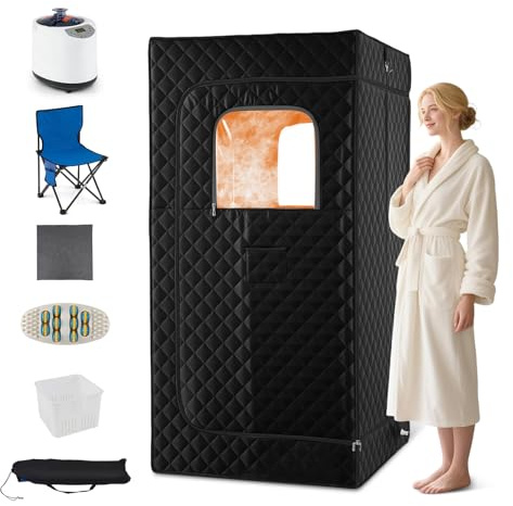 HOMFME Portable Steam Sauna Box, Sauna Tent with 1200W 3L Steamer, 15-Level Temperature, Remote Control, 99-Min Timer, Foldable Chair, Personal Home Spa for Full Body Relaxation (Black)