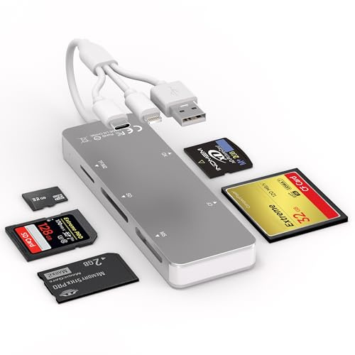 Memory Stick Pro Duo Adapter, 5-in-1 Aluminum SD/TF/CF/MS/XD Picture Card Reader with Lightning/USB-C/USB A, High-Speed Memory Stick Pro Adapter for iPhone/iPad/Android/PC/Mac Camera