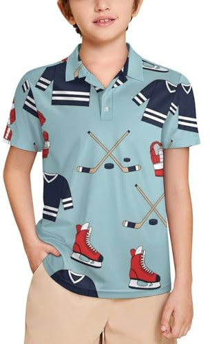 VKPSCHJ Hockey Glove Skate Boys Short Sleeve Ice Silk Polo Shirt Kids Polo Shirts for Toddler,11-12T