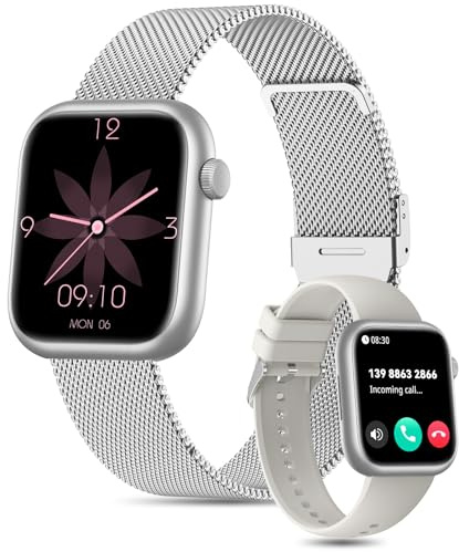 SLOKSFil Smartwatch Damen mit Telefonfunktion, 1.85 HD Fitnessuhr mit 24/7 Pulsuhr, Schlafmonitor, SpO2, KI-Zifferblatt/KI Q&A, 110+ Sportmodi, Schrittzähler Uhr für Android iPhone (Sternen Silber)