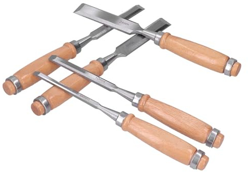 Cocoarm Juego de Cinceles para Carpintería, Kit de Herramientas para Tallar Acero Cr V con Mangos de Haya, 5 Piezas 6 Mm, 10 Mm, 12, 18, 24 para Tallado en Madera, Grabado, Carpinteros de Bricolaje