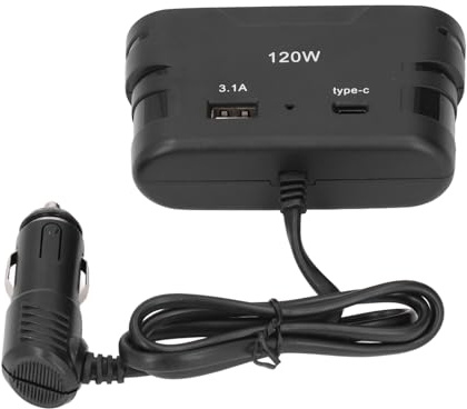 KUIDAMOS Adaptateur Répartiteur Allume-Cigare de Voiture, 3 Prises USB et Type C pour Alimenter Plusieurs Appareils ABS 120W