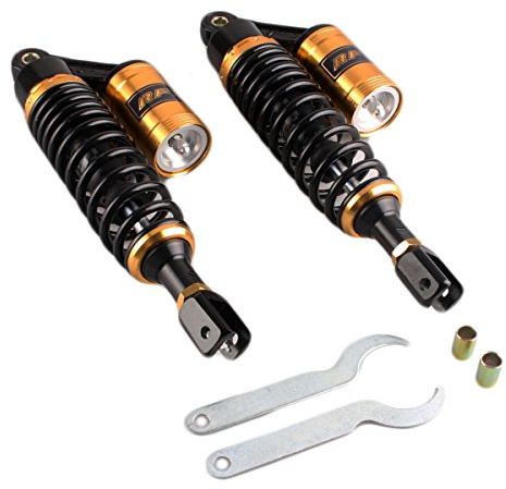 Mallofusa 350 mm Paire arrière pour moto Air amortisseurs de chocs de remplacement Suspension œil pour Clevis universel pour Kawasaki Honda Yamaha Suzuki Noir et Doré