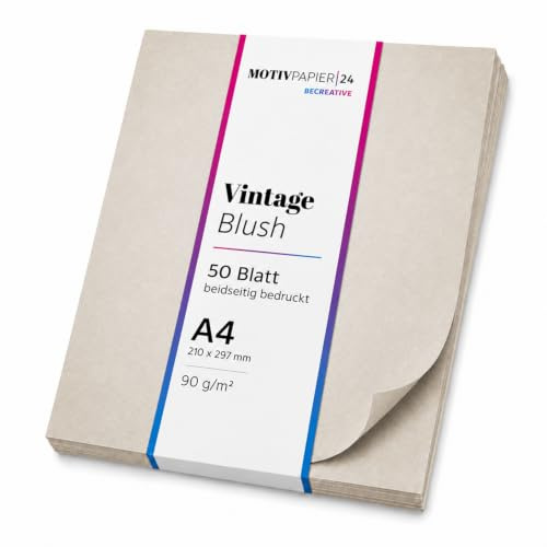 50 Blatt Briefpapier (A4) | Helles Beige Vintage Papier Karton Alt Look | Marmoriertes Motivpapier | edles Retro Design Papier | beidseitig bedruckt | Bastelpapier | 90 g/m²