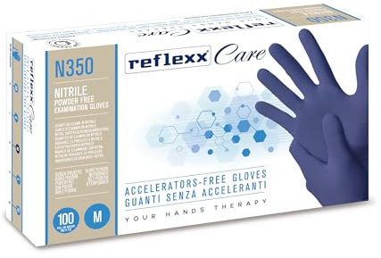 Reflexx N350/M, Guanti Monouso in Nitrile senza Acceleranti, 100 pezzi, M, Blu