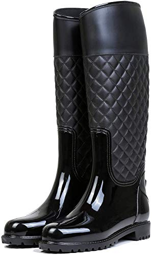 AONEGOLD Botas de Agua Mujer Botas de Lluvia Impermeable Altas Bota de Goma Wellington Boots Otoño e Invierno(Negro Forradas,38 EU)