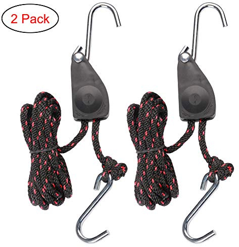 Electrely Seilratsche Kayak Kanu Boot Riemenscheibe Seil Lock Bogen Heck Tie Strap Verstellbare Seil Kleiderbügel Seil Ratsche Rope Ratchet mit Haken für Pflanzenlampe(1/4-Zoll, 10FT)