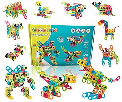 SMARTIUM NEU STEM Baukasten Lernspielzeug für Kinder ab 3 4 5 6 7 8 Jahren | 189-teiliges Konstruktionsset für Jungen & Mädchen | Kreatives Technik-Spielzeug zum Lernen & Bauen