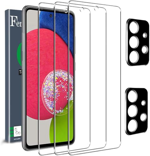 Ferilinso [5 Stück] 3 Stück Panzer Schutz Glas Schutzfolie + 2 Stück Kamera Panzer Schutz Glas Displayschutzfolie für Samsung Galaxy A52 4G&5G/ A52s 5G [Kompatibel mit Handy Hülle]