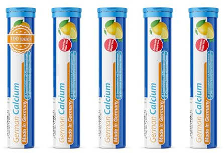 T&D German Calcium 500 mg - 100 Vegan Drink Effervescent Tablets - Lemon Lime Flavor - Made in Germany