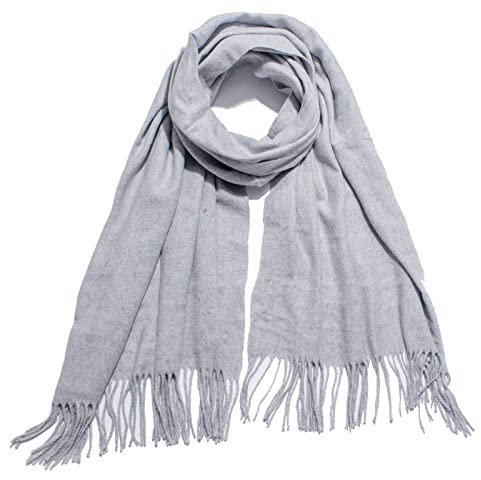 Schal Damen Kaschmir Mischung,Großer Warmer Lange Schals mit Quasten Unifarben,Poncho Damen Warm Wrap Cape Schultertuch für Frühling Herbst Winter,Einfarbiger Schal Hellgrau xxl