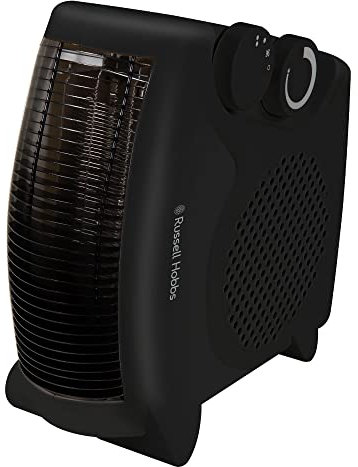 Russell Hobbs 2000W/2KW Electric Heater in Black PTC Ceramic Heater, Portable Horizontal Vertical 2 Heat Settings Overheat Protection, Adjustable Thermostat 20m2 Room Size RHFH1005B, 2 Year Guarantee