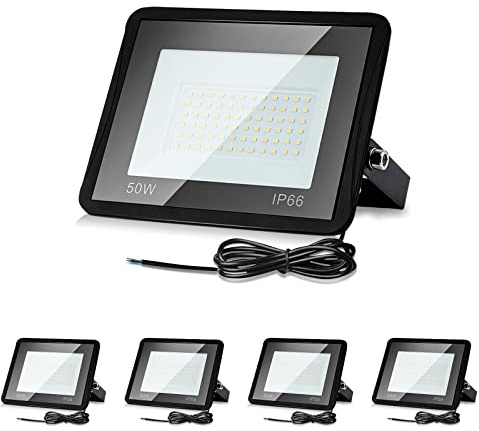 Lospitch 5X Outdoor LED-strålkastare 50W, 4250LM Super Bright utomhusspotlight, IP66 vattentät LED strålkastare, 6000K kallvit utomhuslampa för trädgårdar, innergårdar, garage, hotell[Energiklass A++]
