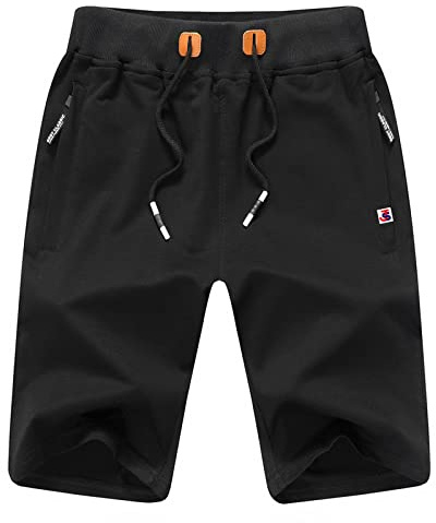 JustSun Sportshorts, korta byxor, herr, bomull med dragkedjefickor, Svart 05, XL