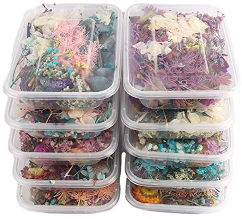 Naturliga torkade blommor gör-det-själv set med torkade blommor blandade blad färgglada riktiga torkade blommor växt som gör -harts för tillverkning av aromaterapi-ljus (1 låda)