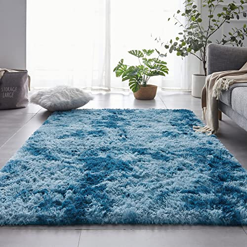 ROHATIM High Pile Rug, Living Room, Super Soft Shaggy Rug, Fluffy, Soft Area Rug, Bedroom Rugs, Super Soft, Fluffy Children's Mat, Carpet (Navy Blue, 80 x 150 cm)