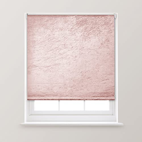 A.Unique Home Premium Trimmable Thermal Crushed Velvet Roller Window Blind in a Variety of Colours and Sizes Ideal for any Room - 2FT - Blush Pink - 60cm (W) x 170cm (L) | 23.6 (W) x 66.9 (L)