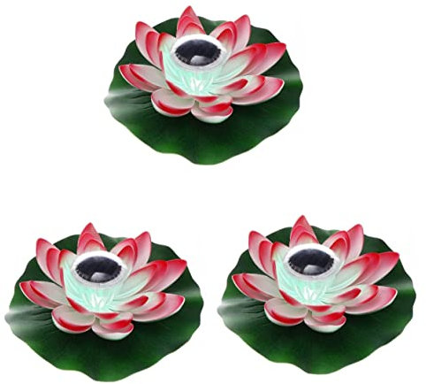 YARNOW 3 Pièces Lampe Solaire Lotus Nénuphar Solaire Fleur LED Lotus Veilleuse De Jardin s De Piscine Artificiel Lumière De Bassin Flottante Lumière De Jardin Lis Pétales