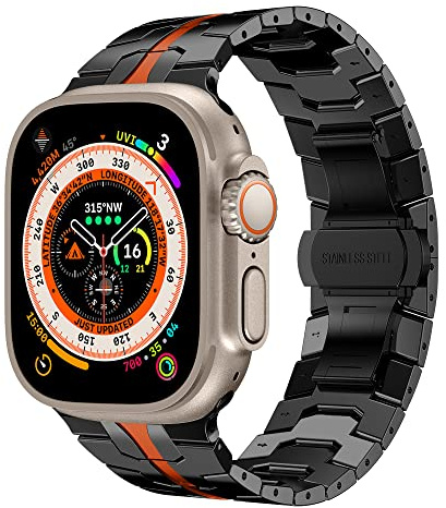 VeveXiao Kompatibel med Apple Watch Ultra-band 49 mm, 45 mm, 44 mm, 42 mm, titanfärg, massivt rostfritt stål, länkarmband, ersättningsarmband för iWatch serie 8, 7, 6, 5, 4, SE, 3, 2, 1, armband för män