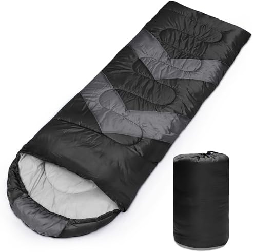 Tesmien Sleeping Bag for Adults & Kids 3-4 Season Warm Weather and Winter Lightweight, Waterproof for Teens, Men's Indoor & Outdoor Camping/Traveling/Hiking, Black Grey