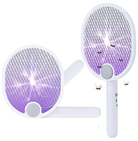 Racchetta Zanzare Elettrica, 3 in 1 Antizanzare Pieghevole 2200V USB Ricaricabile Racchetta Zanzare con Luce UV Racchetta Mosche Elettrica per Interni ed Esterni