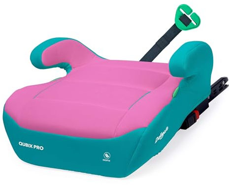 Daliya® QUBIX PRO Kindersitzerhöhung mit ISOFIX | i-SIZE NORM ECE R129 | 125 bis 150 cm | Gurtfix | waschbar | Autositz | Autokindersitz | Kindersitz | Sitzerhöhung (Türkis - Rosa)