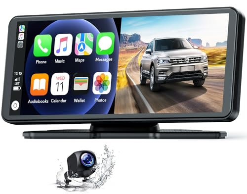 Volam 6,86 Zoll CarPlay Bildschirm Kompatibel mit A-pple CarPlay & Android Auto,Tragbares Autoradio mit Vordere und Rückfahrkamera, 64GB TF-Karte, Bluetooth, Siri/G0ogle, Mirror Link, GPS, FM, AUX