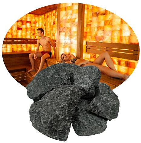 Saunasteine 20Kg Größe 60 bis 130 mm Diabas Dampfstein Aufgusssteine für Outdoor Holzofen Elektroofen Saunaofen TÜV geprüft Asbest frei