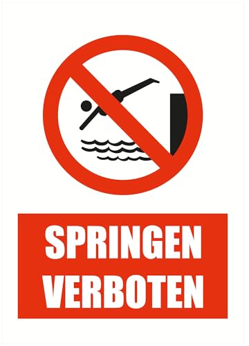 Indigos UG - Schild SPRINGEN VERBOTEN - 297x420 - Hotel, Firma, Schutz, KITA, Arzt, Praxis - Sicherheit - Warnung - Aluverbundplatte 3mm, Wohnung - Hinweisschild - Warnschild