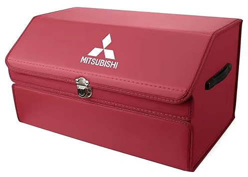 NKIANH Auto Kofferraum Organizer Aufbewahrungsbox für Mitsubishi Pajero V73 Pajero V93 V97 Zinger, PU-Leder Faltbare Trunk Reisen Freien Camping Werkzeugtasche Zubehör,Red-L