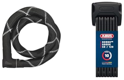 ABUS Kettenschloss Iven Chain 8210 – Fahrradschloss aus gehärtetem Stahl & Faltschloss Bordo 6000K mit SH-Schlosshalter