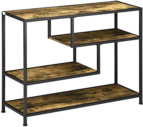 HOMCOM Konsolentisch, Flurtisch mit 4 Ablagen, 99,6 x 33,6 x 74 cm, Beistelltisch, Sofatisch für Kleinen Raum, Eingang, Flur, Wohnzimmer, Stahlbeine, Braun