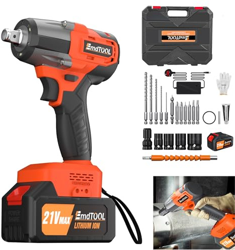 Cordless Electric Impact Wrench 1/2 inch: Max Torque 550Nm, 3300RPM, Brushless Impact Gun with 3.0Ah Battery, Charger & 4 Sockets - Impact Wrench for Car Home
