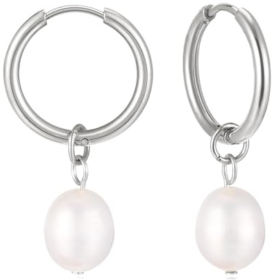 KIM JOHANSON® Edelstahl Damen Perlenohrringe *Malia* in Silber, Gold & Roségold | Creolen mit echten Perlen | Boho Schmuck für Frauen | Wasserfeste Ohrringe hängend | Multi Layer
