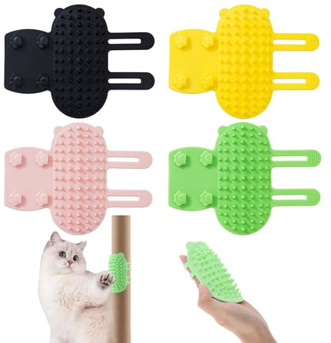 Qaestuan 4 Stück Selbstreinigende Katzenbürste, Silikon Massageecke für Katzen, Silikon Katzenpflege-Massage-Haarausfallbürste mit Riemen, Grooming Brush Katze, für Katzen Massage und Haarentfernung