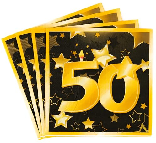 50 Geburtstag Deko Servietten Verkehrszeichen schwarz/gold - Originelle Geburtstagsdeko 50 für einen gelungenen 50 Geburtstag Frau oder Mann - Tiwoca