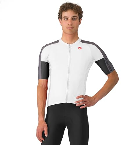 CASTELLI Entrata 6 Trikot für Herren, UPF Sonnenschutz, Viertelärmel, Trikot für Rennrad, Gravel-Biking und Rennsport, Elfenbein/Rauchgrau/Hellschwarz, L
