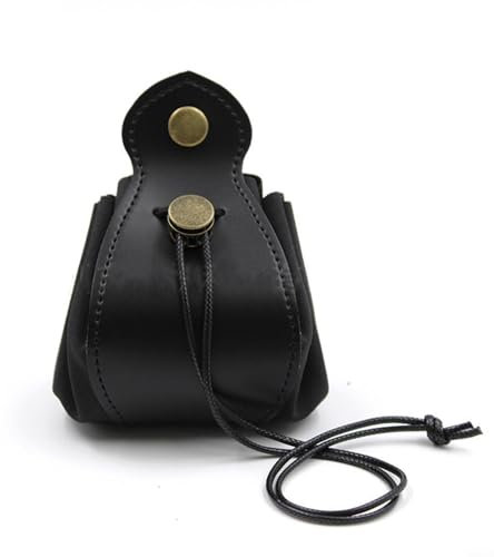 Honseadek Würfelbeutel aus PU-Leder | Leder-Kordelzug-Würfelbeutel | für 70 Würfel | ideal für Münzen | ideal für DMs und Spieler (schwarz)