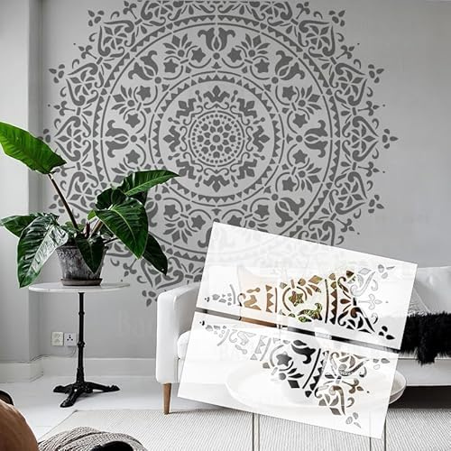 Runde Mandala-Schablonen für Wände, Schablonen für Wände, Vorlagen, wiederverwendbar, zum Dekorieren von Malen, Malen, Basteln, Dekoration, für Spachtelmasse S520, 190 cm