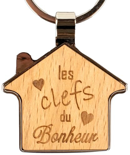 Ernestine - Porte-clés couple maison et amour - cadeau couple saint valentin amoureux - cadeau amour homme femme - amitie gravure sur bois - forme de coeur