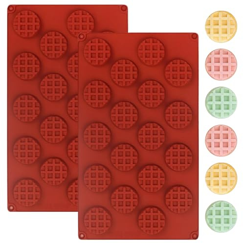 Butabeishy Silikon Waffel-Backform, 2 Stück, Runde Mini-Waffelformen mit Gittermuster, Antihaftbeschichtet, Rot