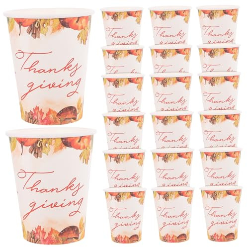 PACKOVE 20piezas Vasos De Papel Para Bebidas De Acción De Gracias Vasos Decorativos Para Helados y Fiestas De Otoño Tazas Desechables De Papel Resistentes