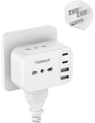TESSAN Adaptateur Prise Américaine avec 2 USB A et 2 USB C | prise USA Type B