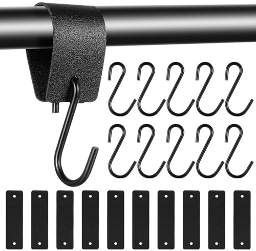 YiLUXmyyxgs 10 Pcs Crochets en S de Suspension, Crochet S avec Boucle en Cuir, Crochet en S en Cuir Multifonctions, Crochets pour Salle de Bain Chambre Bureau Camping Porte-manteau Vêtements (Noir)