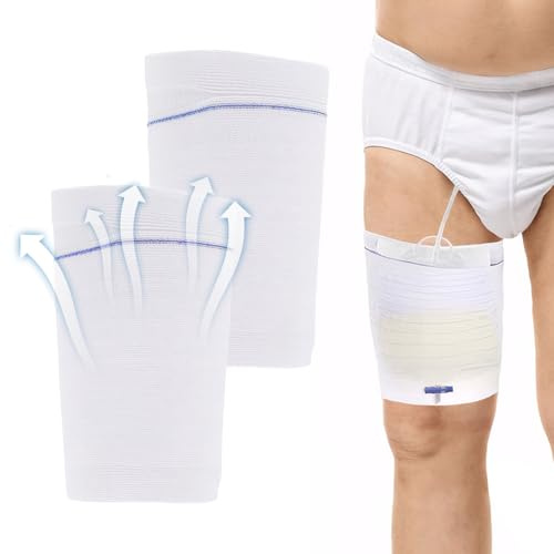 Guegine 2 Pcs Catheter Leg Bag Holder,Leg Sleeve for Catheter, Washable Reusable Catheter Sleeves Urine Catheter Night Bag Stand,Elastic Drainage Bag Stay in Place Catheter Stabilization Device(L)