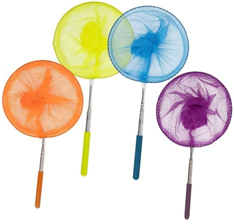 Thewasc Confezione da 4 reti telescopiche per bambini a forma di farfalla e pesci in acciaio inox, per catturare libellule e pesci, verme estensibile