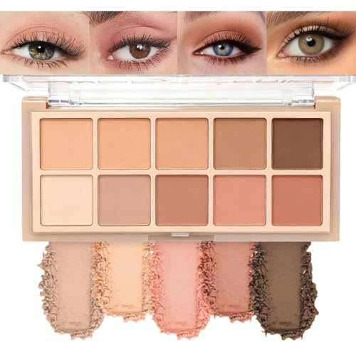 10 Colors Eyeshadow Palette - Smooth Matte Natural Eye Shadow - Neutral Nude, Pink, Brown Eyeshadow - High Pigmented & Blendable & Long Lasting & Travel Size Makeup Pallet For Women