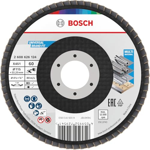 Bosch 15x Disco lamellare X451, G40, G60 (per Acciaio, Alluminio, Ø 115 mm, Grano 60, Professional Accessorio Smerigliatrice angolare piccola)
