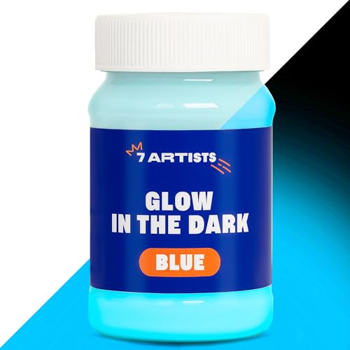 7 Artists Glow in the Dark Farbe Blau 100 ml – Fluoreszierende Farbe & UV Acrylfarbe Leuchtet im Dunkeln | Leuchtfarbe Wasserfest nach dem Trocknen für Kunst, Basteln & Dekoration