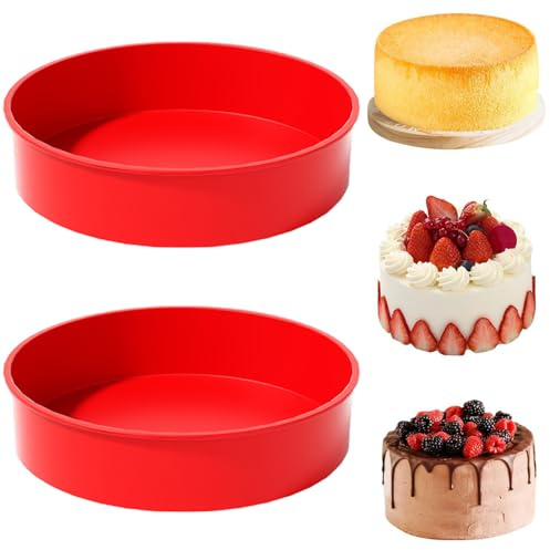 YXHZVON 2 Stück Silikon Backform Rund, 25 cm Silikonform Backen BPA-Frei, Silikon Kuchenform Rund Backformen Pfanne für Schichtkuchen Käsekuchen Regenbogenkuchen (Rot)